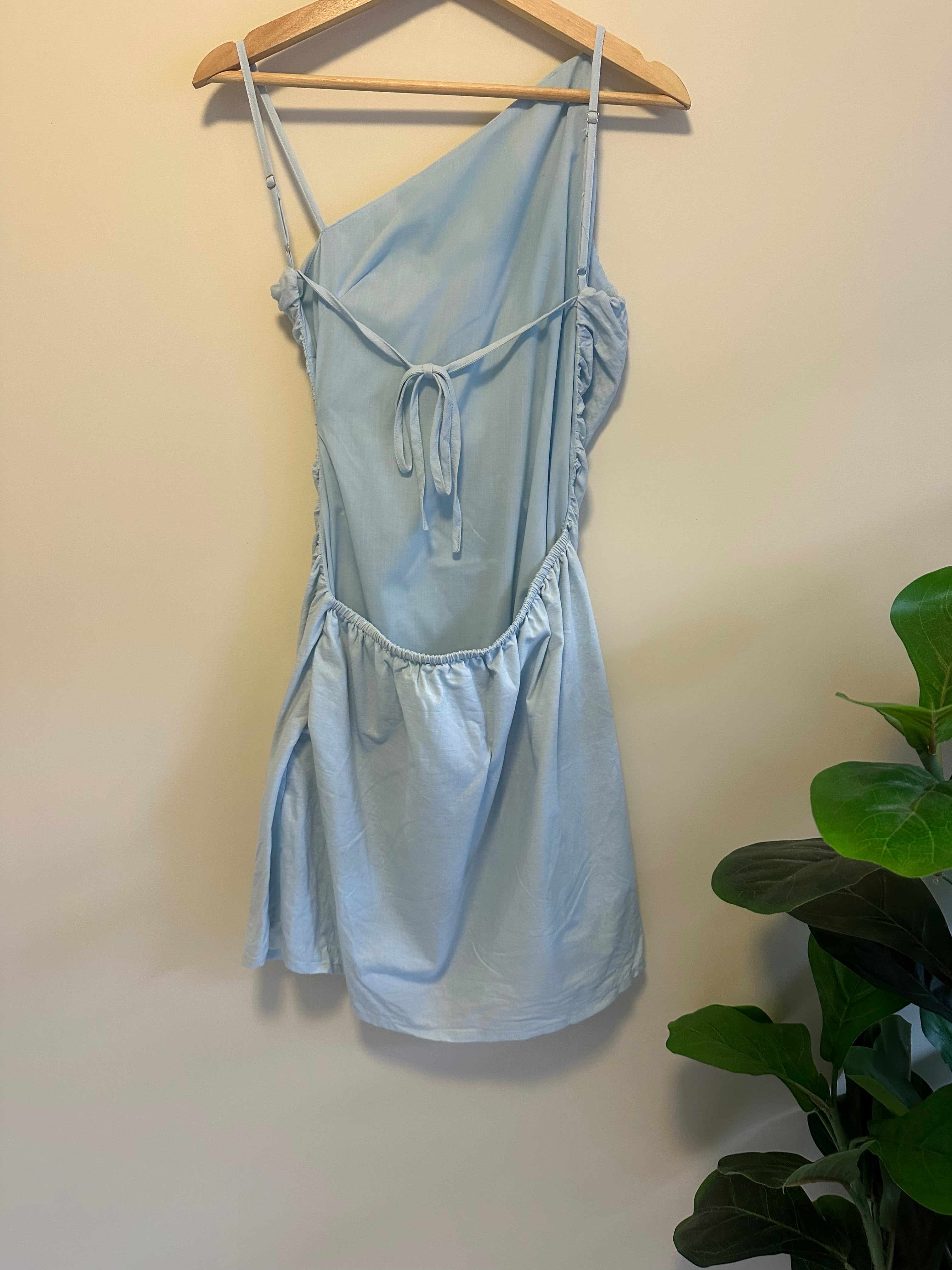 SNDYS Pale Blue Asymmetric Mini Dress — Size L