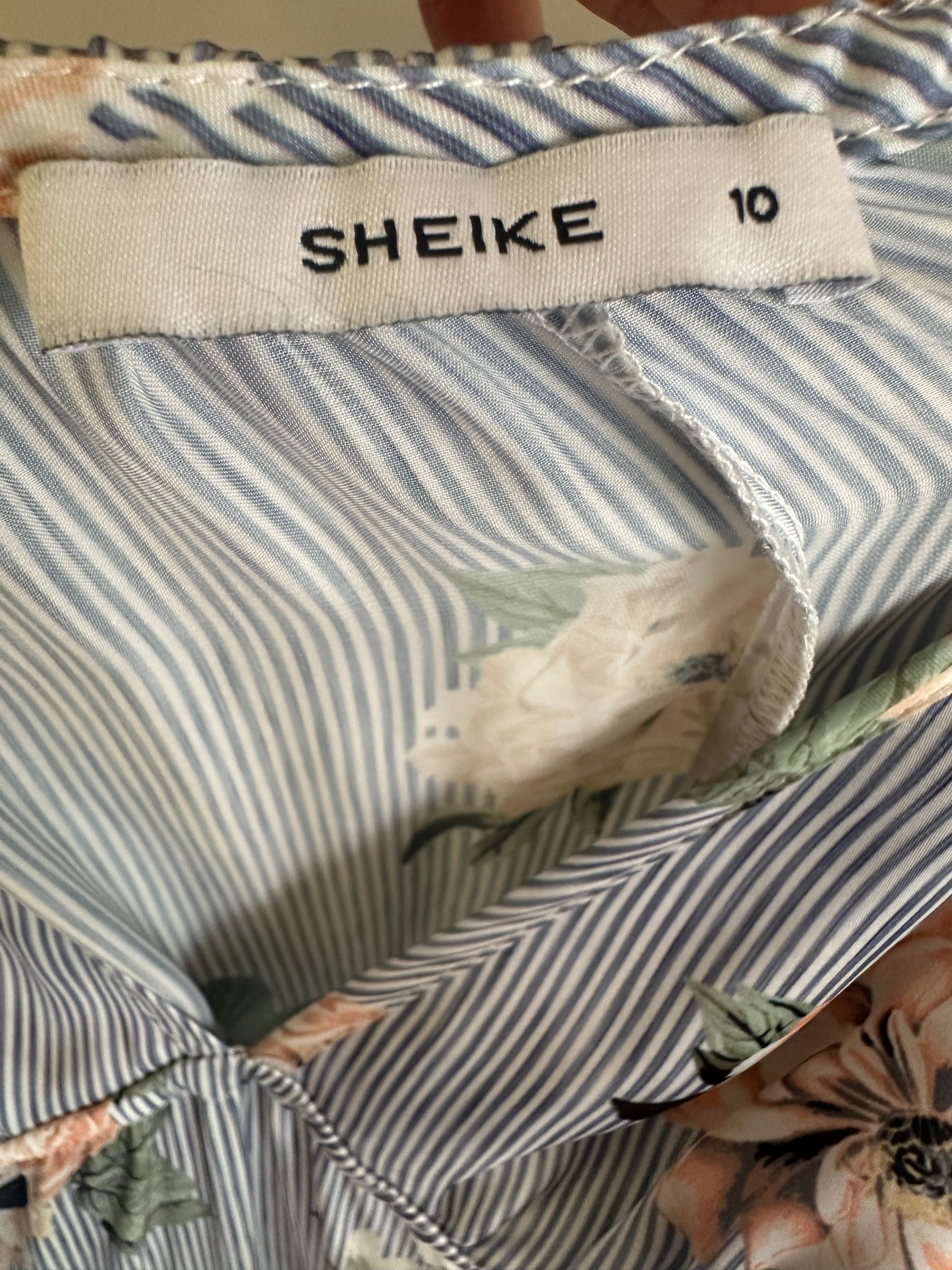SHEIKE FLORAL STRIPE MIDI DRESS — SIZE 10