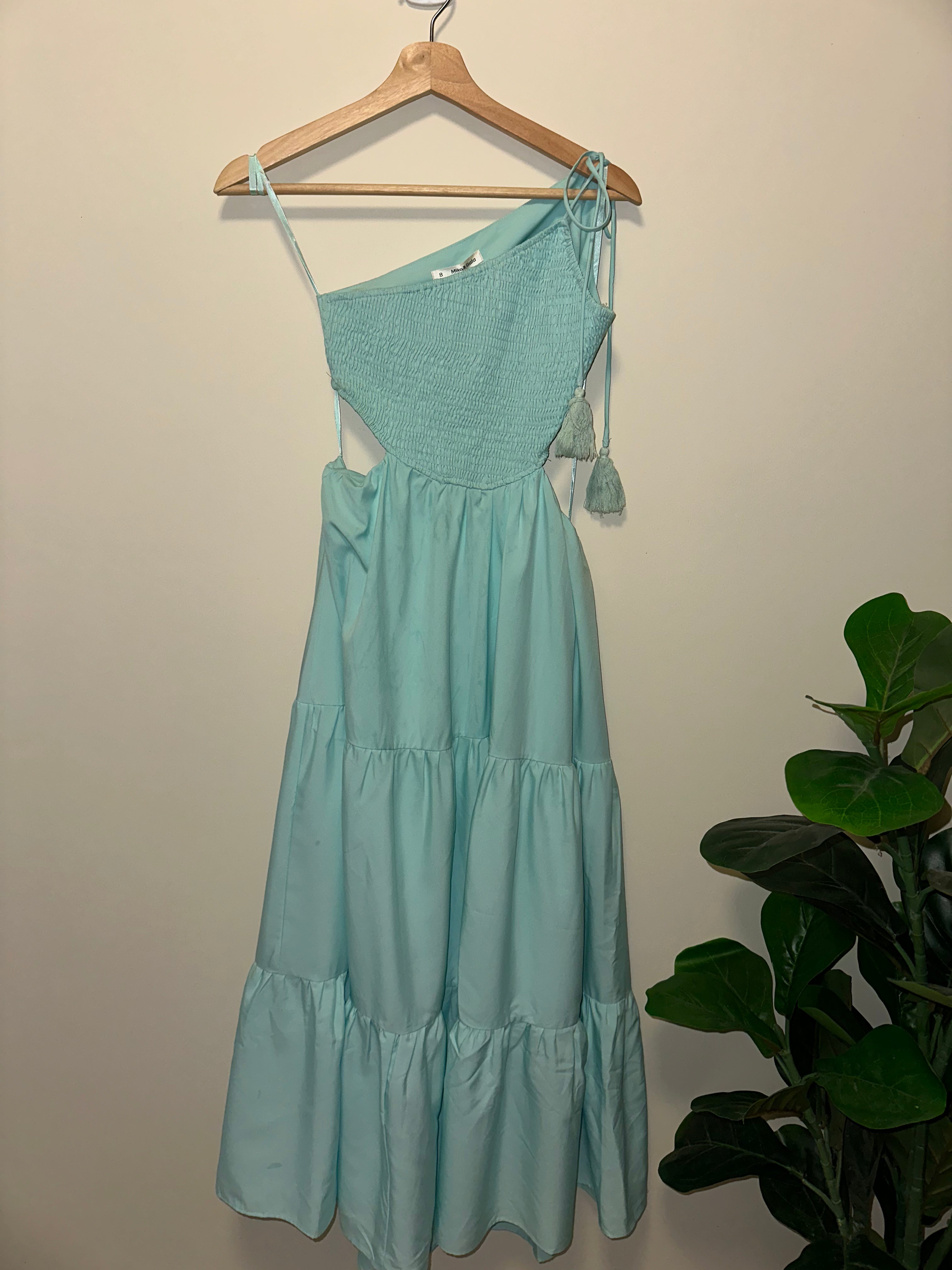 Mika & Gala Aquamarine Cut-Out Maxi Dress | Size 8