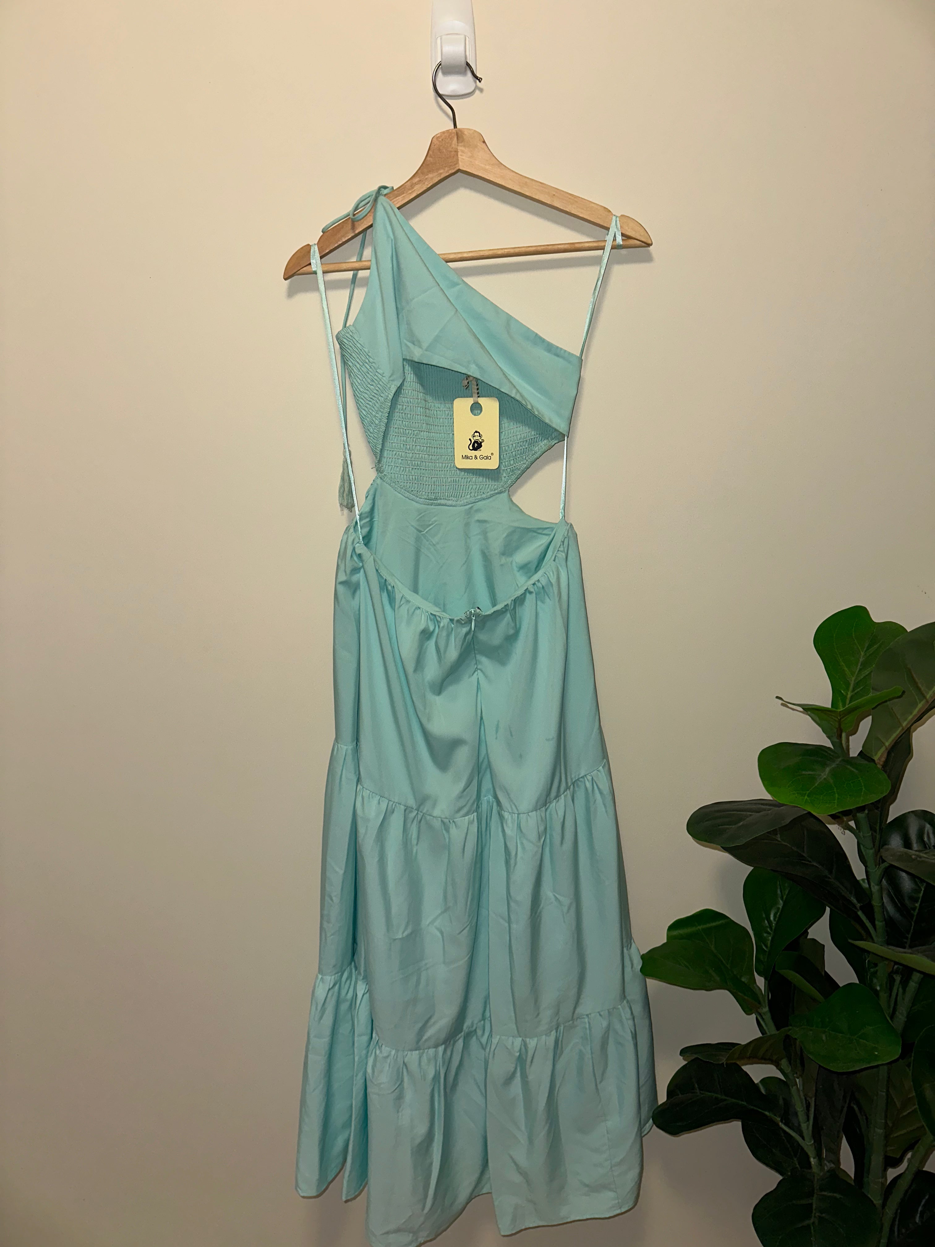 Mika & Gala Aquamarine Cut-Out Maxi Dress | Size 8