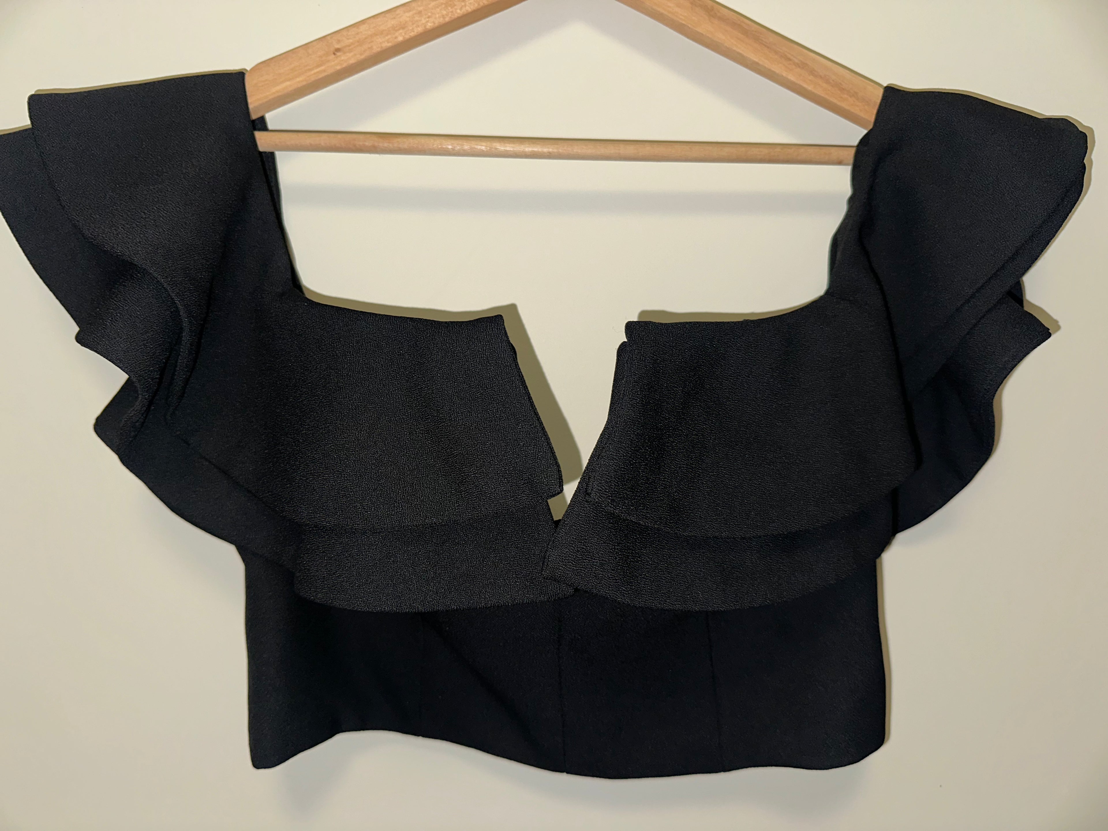 SHEIKE Black Ruffle Crop Top — Size 14
