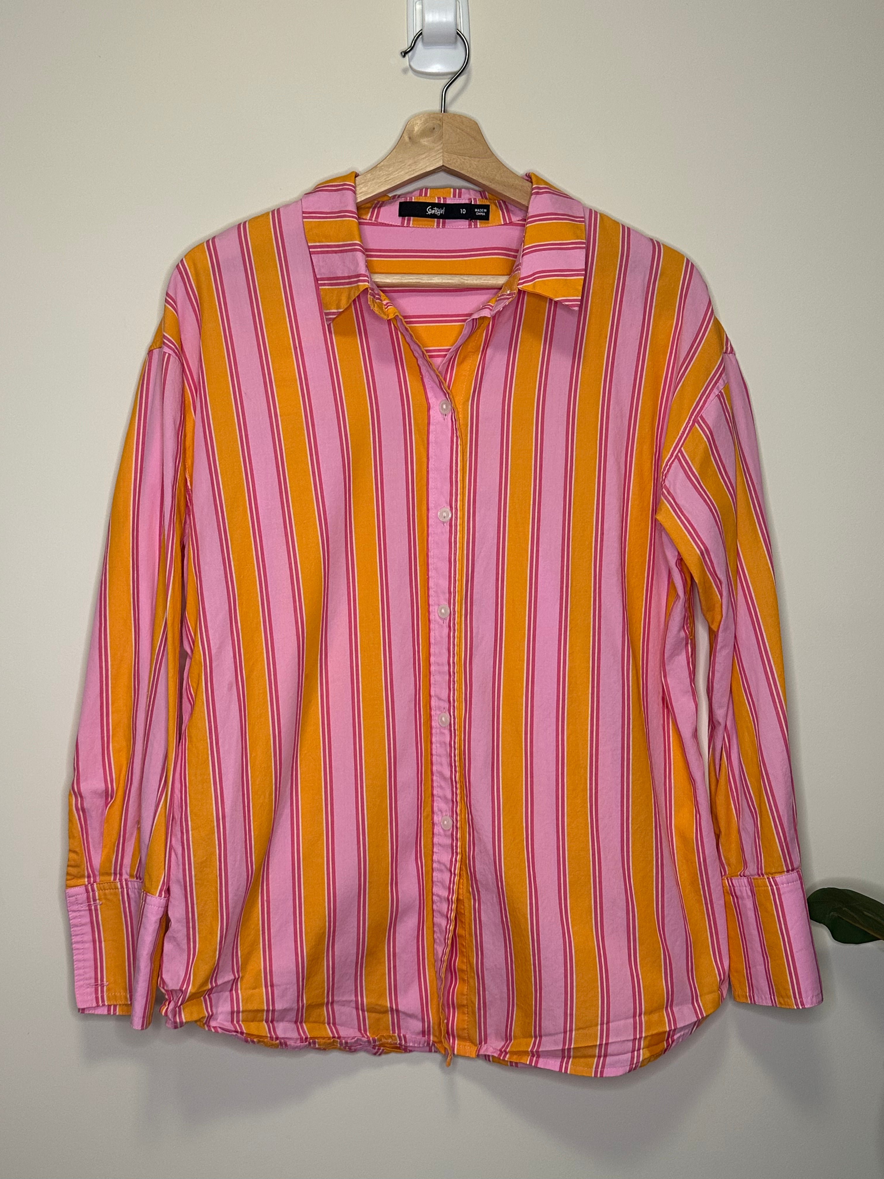 Sportsgirl Pink & Orange Stripe Shirt – Size 10
