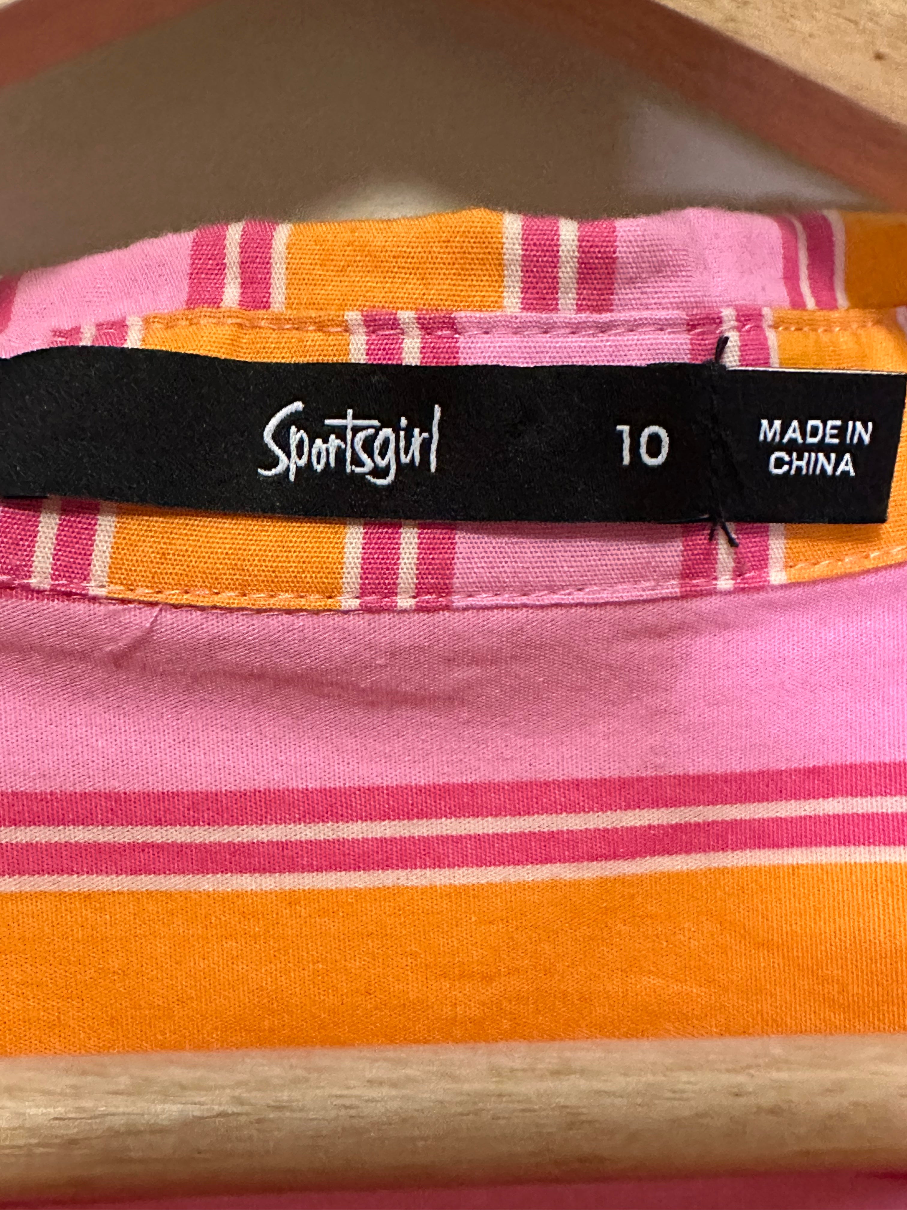 Sportsgirl Pink & Orange Stripe Shirt – Size 10