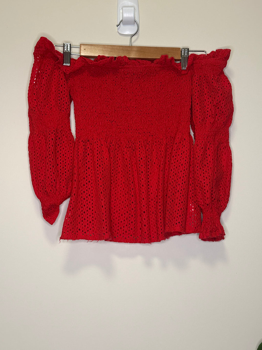 Bardot Red Broderie Off Shoulder Top – Size 10