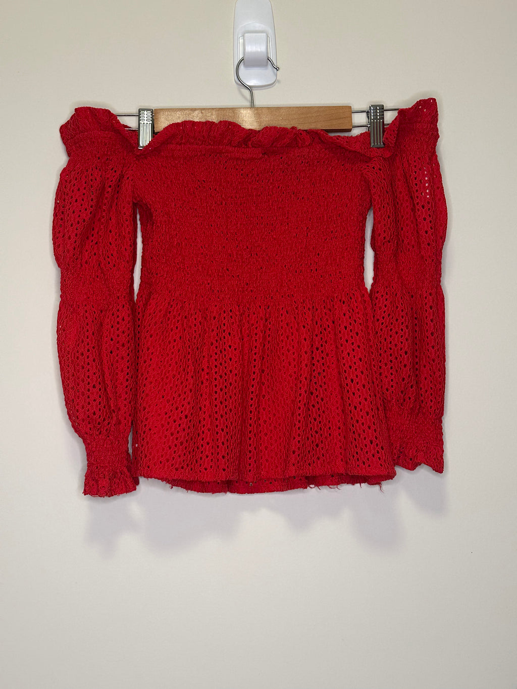 Bardot Red Broderie Off Shoulder Top – Size 10