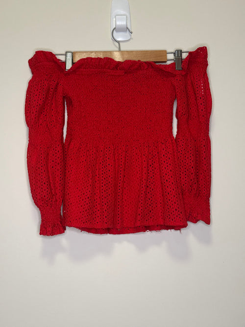 Bardot Red Broderie Off Shoulder Top – Size 10