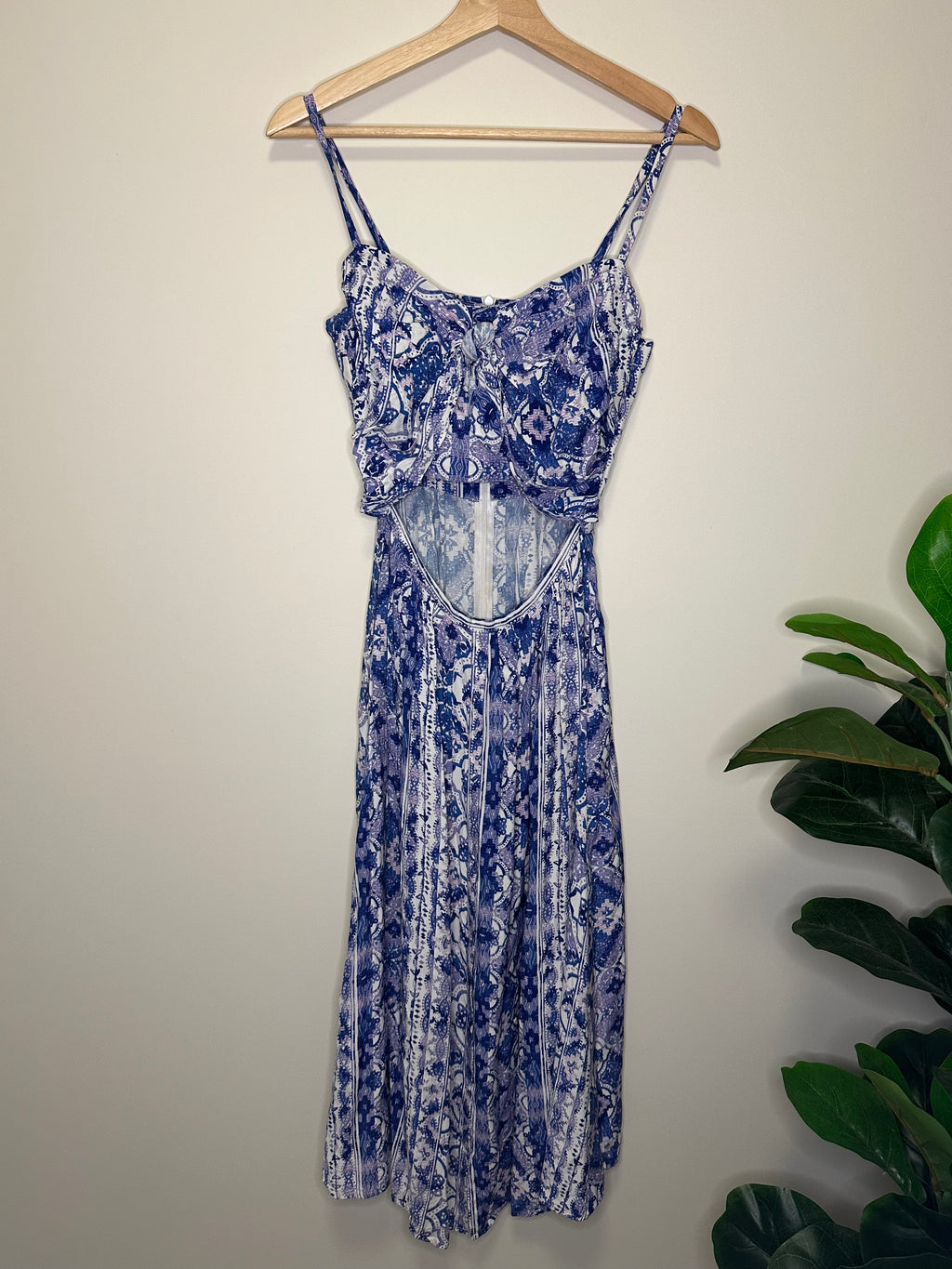 Seed Heritage Blue Print Cut-Out Midi Dress – Size 10